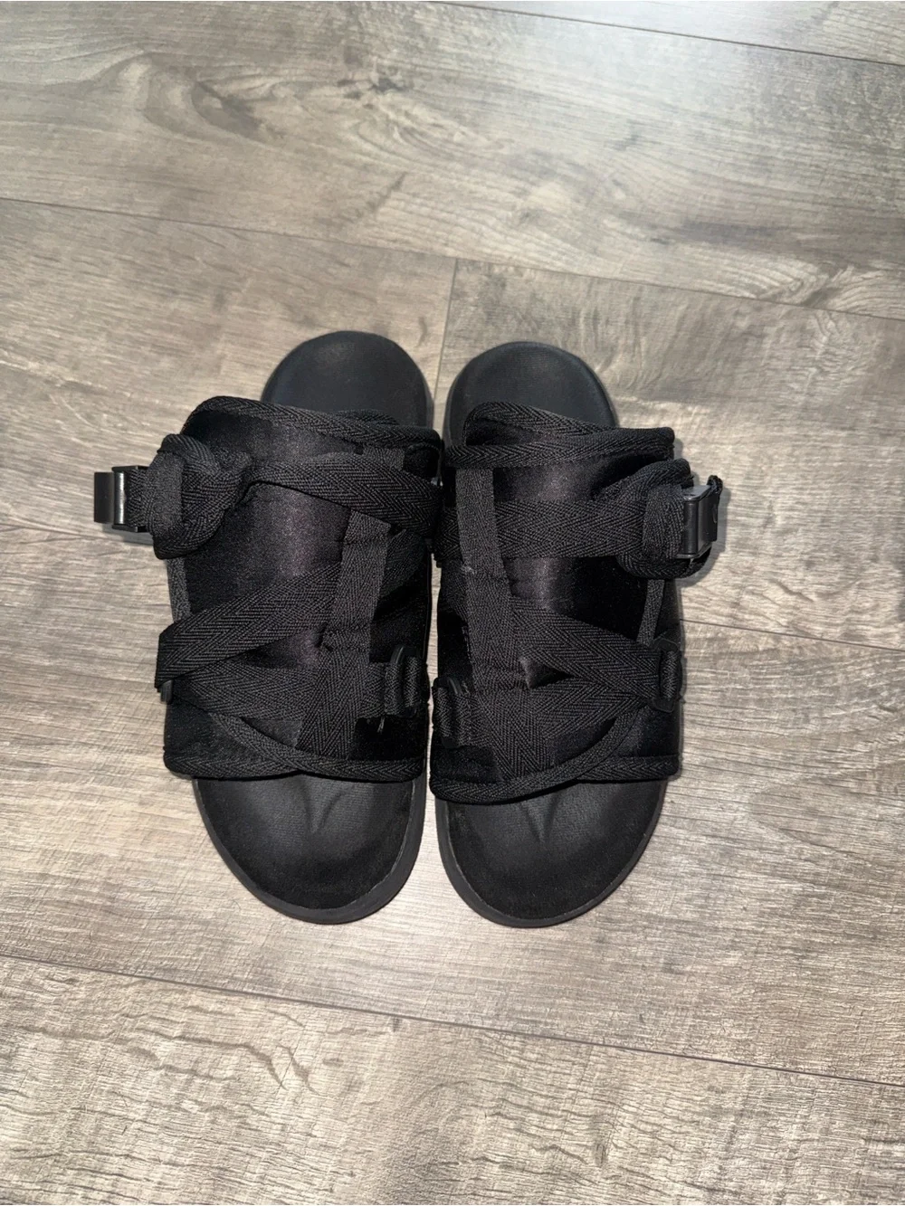 Draco Black Sandals Size 7/8 Adjustable Woven Straps